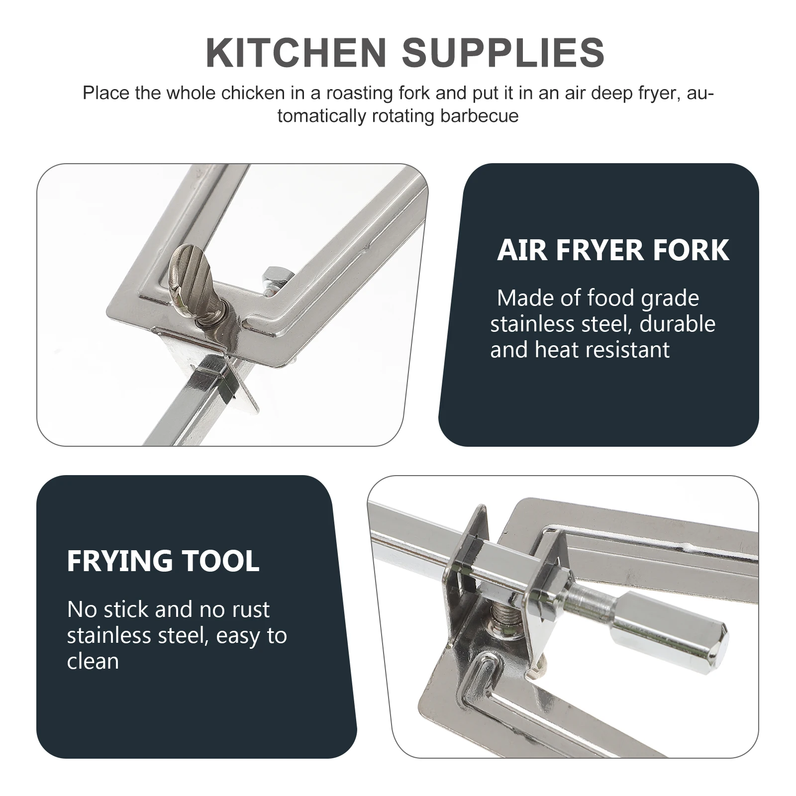 

Air Fryer Fork Rotating Roast Chicken Tool 360 Degree Stainless Steel Kitchen Supplies Baking Accessories Frying Equipment