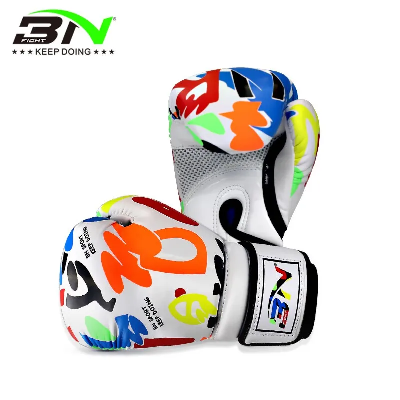 China Supplies BN Children's Graffiti Boxing Gloves 6oz Free Fighting Training White Black PU Leather Youth and Adults