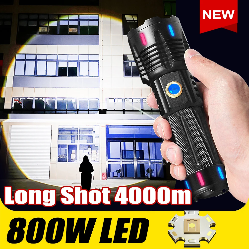 

New Super Bright 800W White Laser Flashlight Rechargeable 5000M Torch Waterproof Outdoor Work Light Camping Lantern