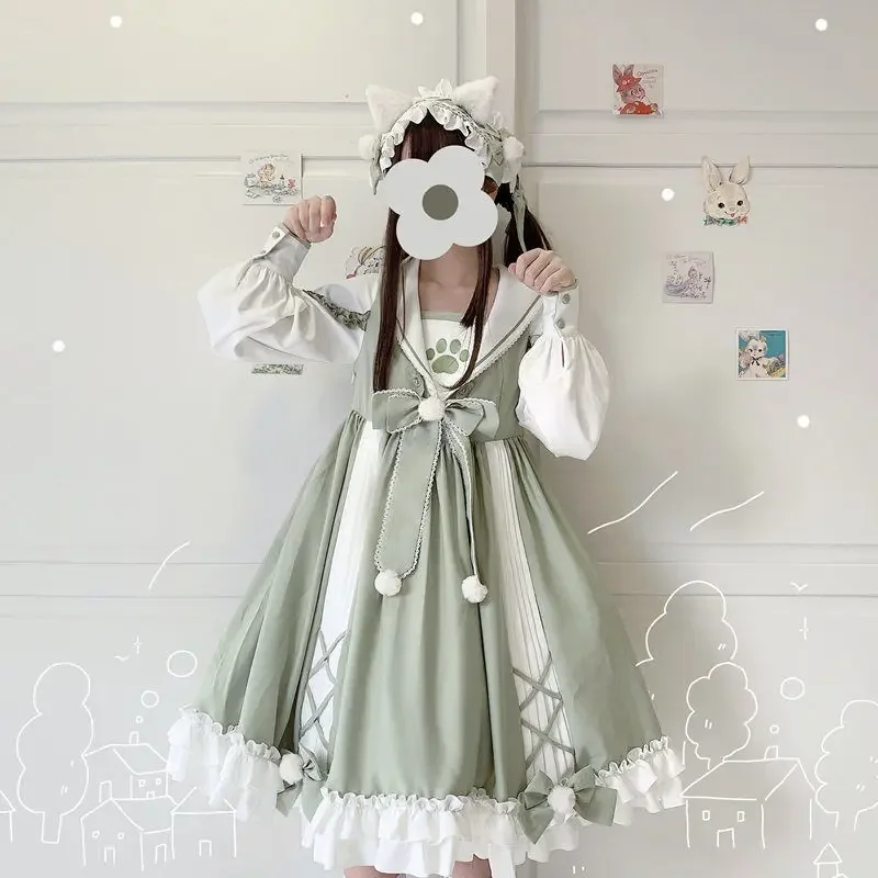 Imagem -02 - Magogo Lolita Vestido Fofo Estilo Universitário Manga Comprida op Japonesa Macia Menina Vestido com Laço Grande Cosplay Vestido Feminino