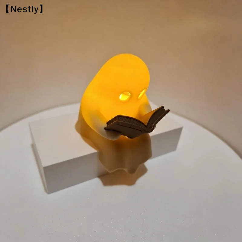 Halloween Party Decoration Favors Cute Ghost Reading Book Lamp Desktop Ornament For Bedroom Kids Gift〔Nest〕