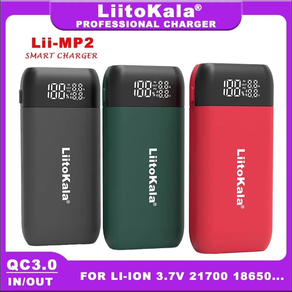 LiitoKala Lii-MP2 18650 21700 Rechargeable Battery Charger And Power Bank QC3.0 Input/Output Digital Display