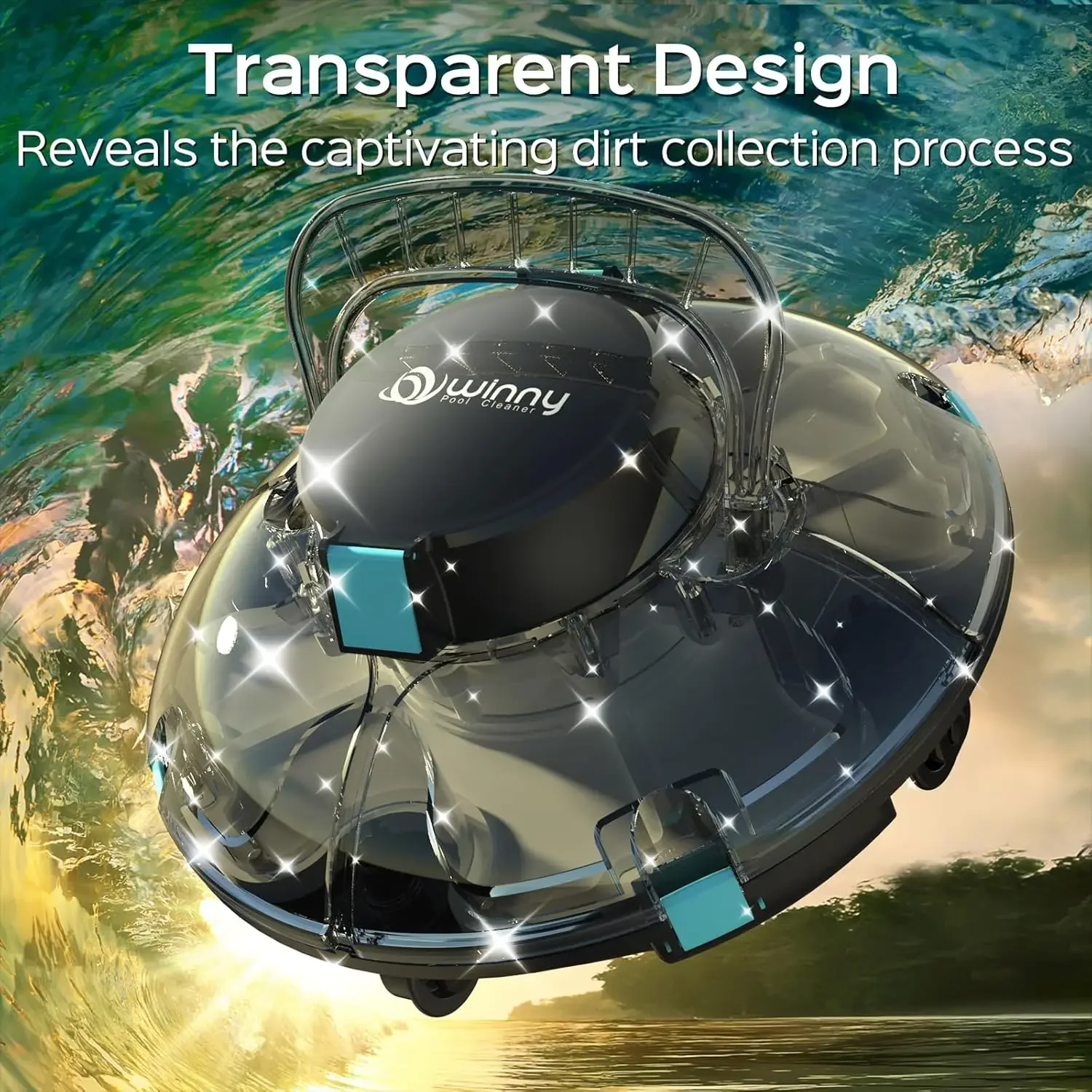 Robotic Pool Vacuum, Automatic Pool Vacuum with Transparent Design, Powerful Suction & Dual-Motor, Ideal for Flat Above