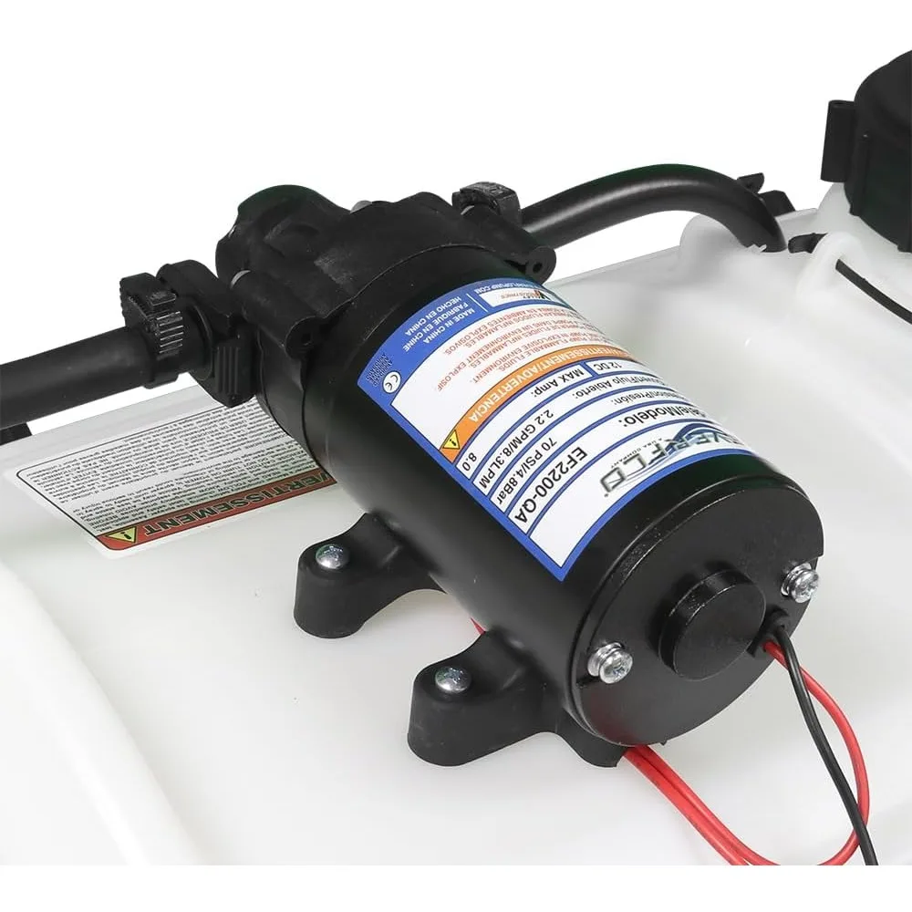 Pulverizador puntual UTV y ATV de 15 galones de capacidad con caudal de 2,2 GPM y presión máxima de 70 PSI