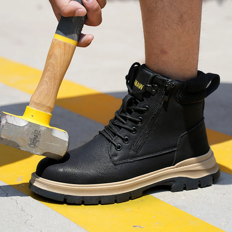 Men's Waterproof Safety Work Boots High Top: Steel Toe Anti-Smash, Slip Resistant Anti-Puncture Indestructible Outdoor Men Boots