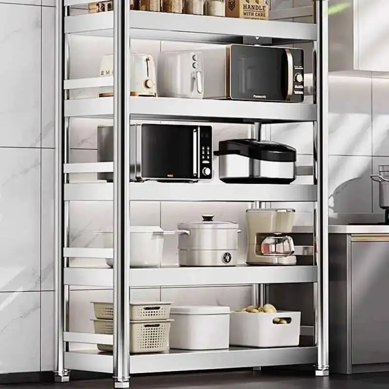 

Floor Multi-layer Kitchen Cabinets Stainless Steel Kitchen Operation Workbench Household Stove Storage Shelf Kitchen Furniture M