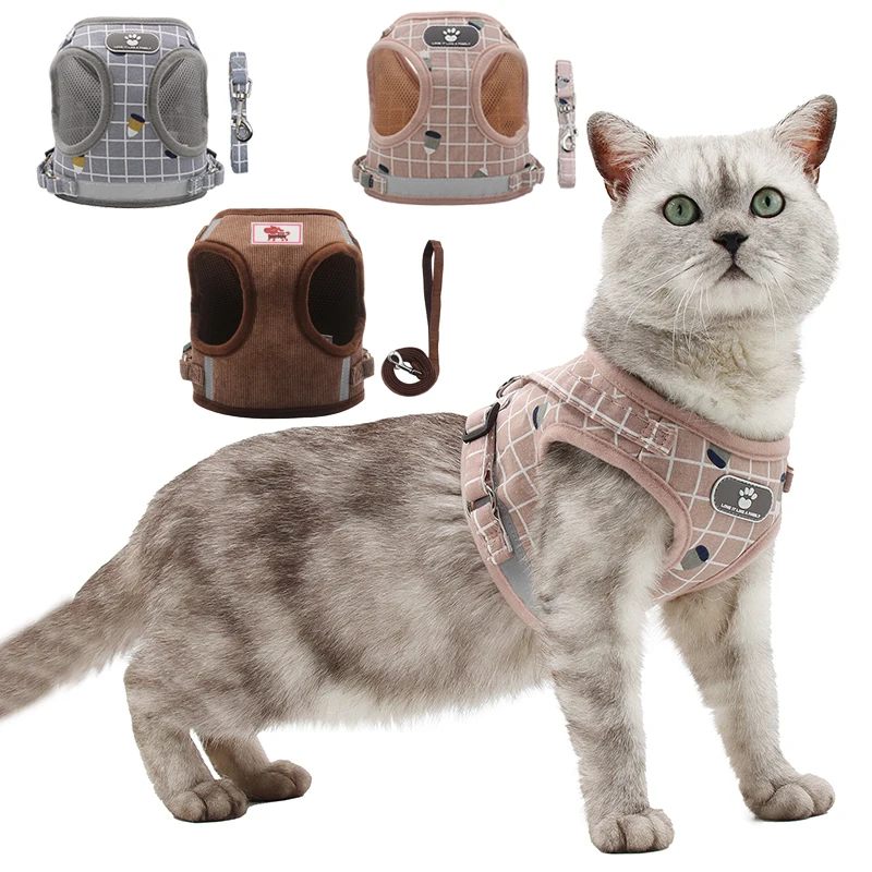 Adjustable Cat Puppy Harness and Leash Sets Mesh Breathable Pet Vest Harnesses for Cats Small Dogs Kitten chats gatos accesorios