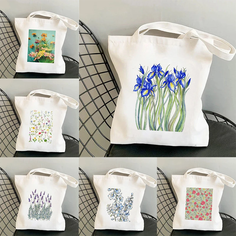 

Tote Shoulder Lady Bag Harajuku Shopping Canvas Bag girl handbag Women Shopper bag Blue Forget Me Not Blooms Cosmos Flowers Bag