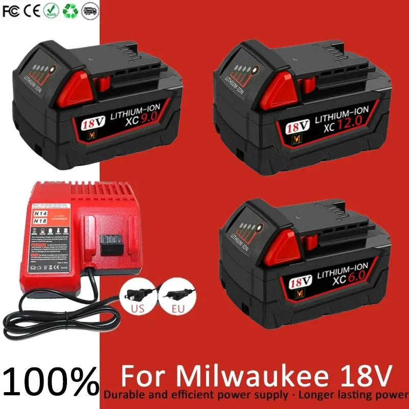 

6000mAH/12000mAH For Milwaukee M18 18V Replacement For Milwaukee M18B5 XC Li-ion battery 48-11-1815 2604-20 48-11-1850 charger