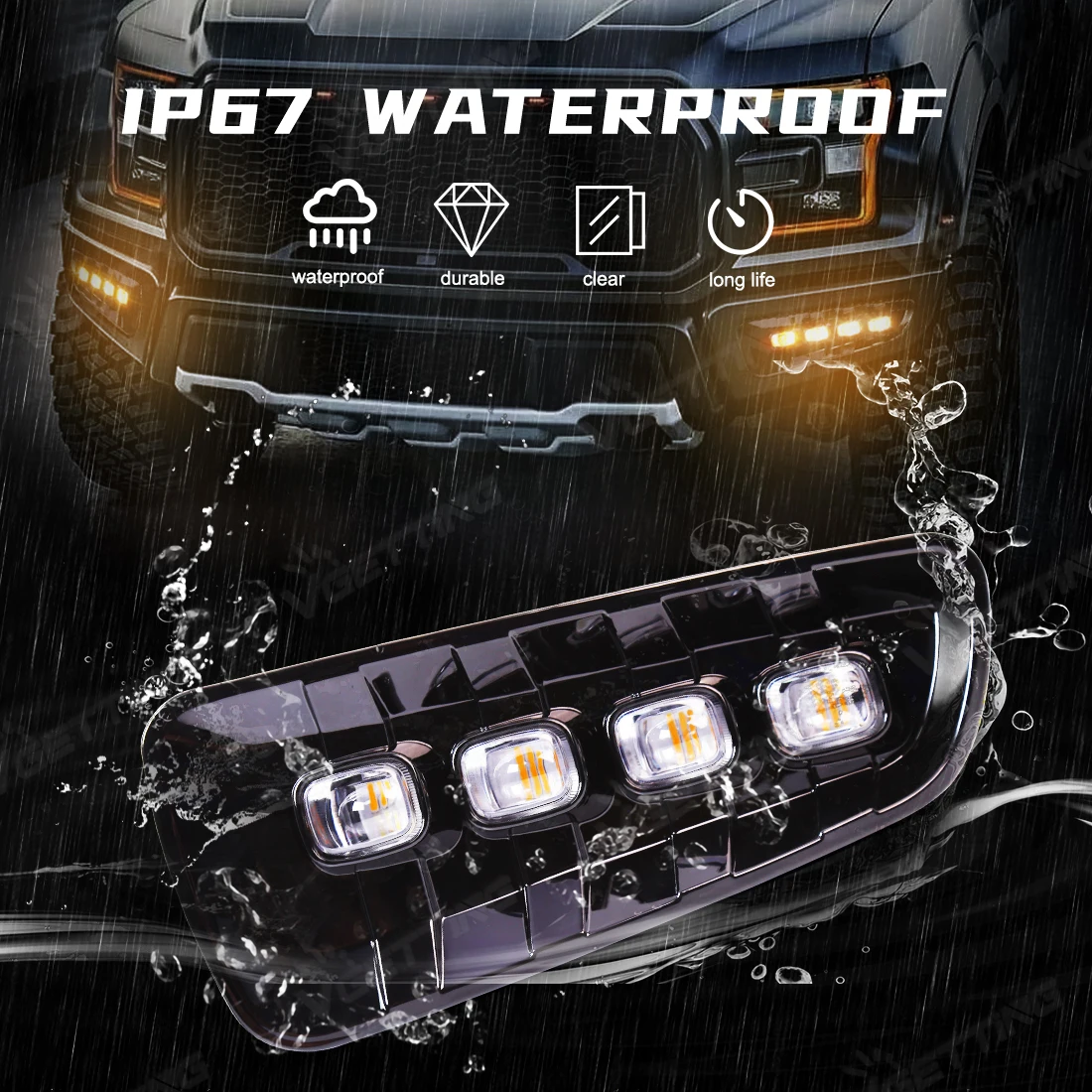 2-Color Car LED Daytime Running Light For Ford Raptor SVT F150 2010 2011 2012 2013 2014 LED DRL Dynamic Turn Signal Fog Lamp 12V