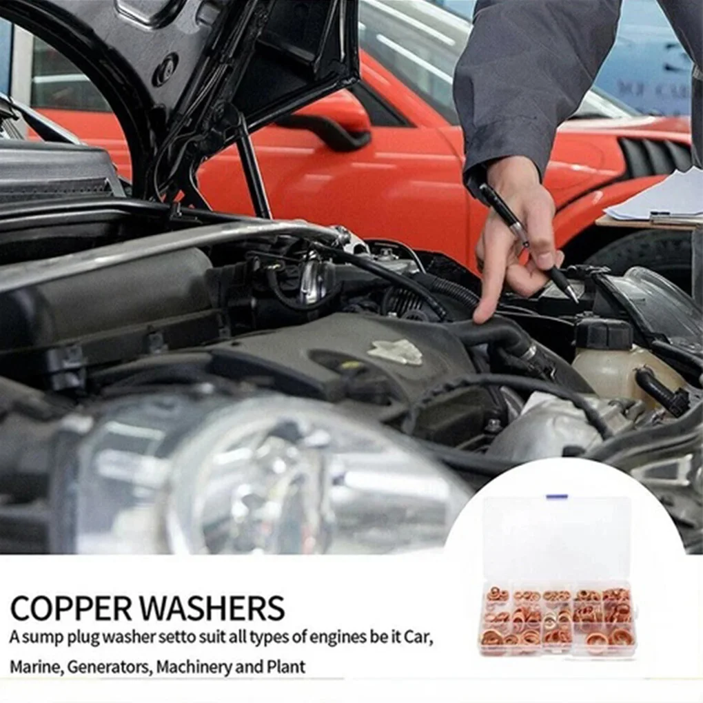 200 قطعة جوانات نحاسية محاصرة حلقات دائرية لختم الزيت جوانات مسطحة أجزاء أداة غسالات النحاس المصنوعة من الصلب