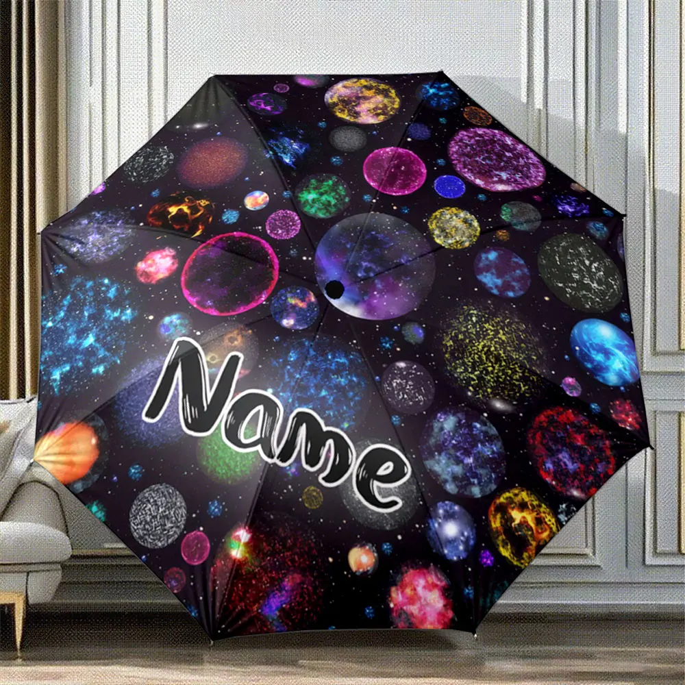 Custom Name Umbrella Colorful Galaxy and Planets Pattern Umbrella Design Portable Folding Umbrella,Christmas Gift