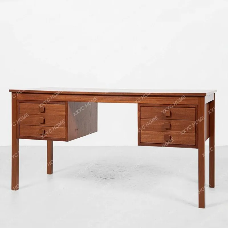 Medieval solid wood desk, retro desk writing desk Nordic retro silent solid wood