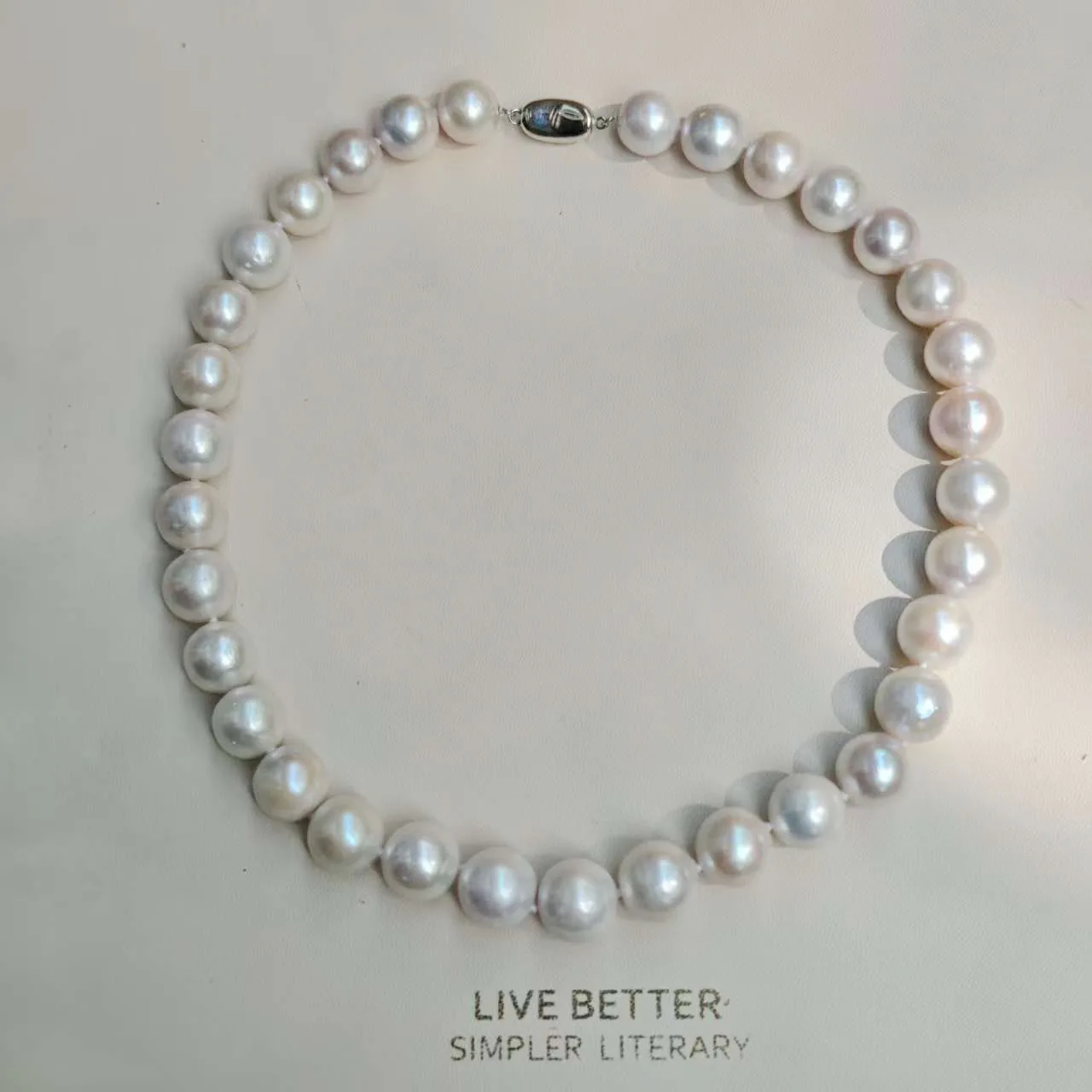 11.5-13.5mm Natural Edison Freshwater Pearl Necklace, Glossy Large Round White Pearls Classic All-Match Design Elegant Jewelry
