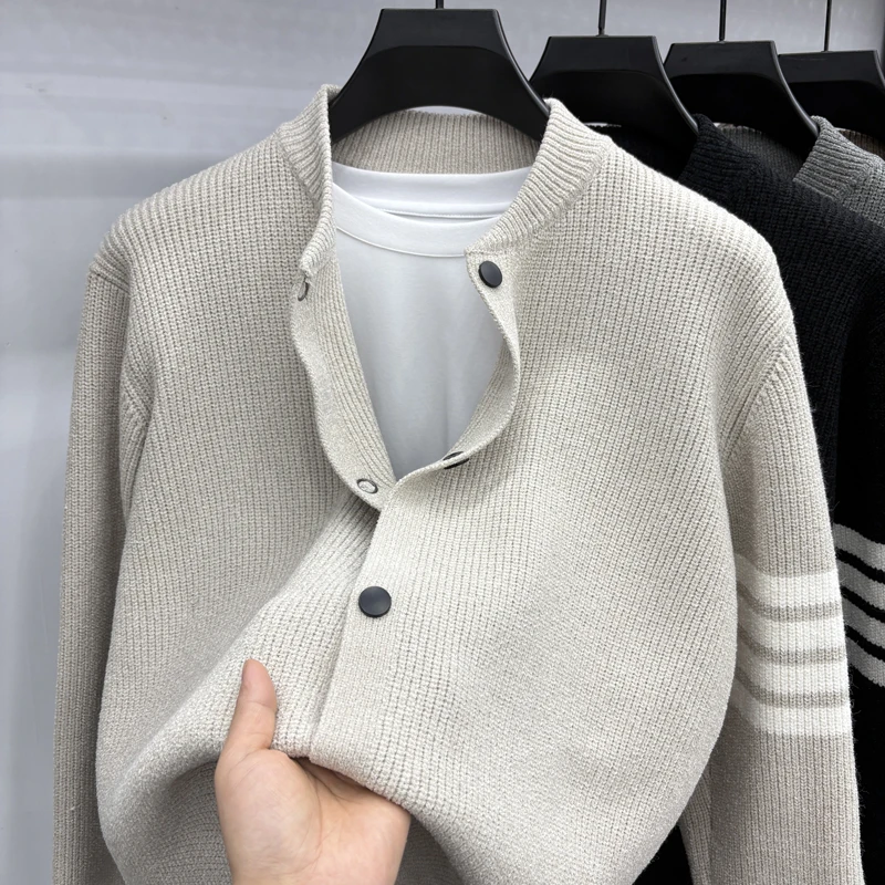 الرجال الخريف أزياء السفر في الهواء الطلق زر سترة البيسبول طوق محبوك سترة بلون تنوعا عارضة سترة Instock #4