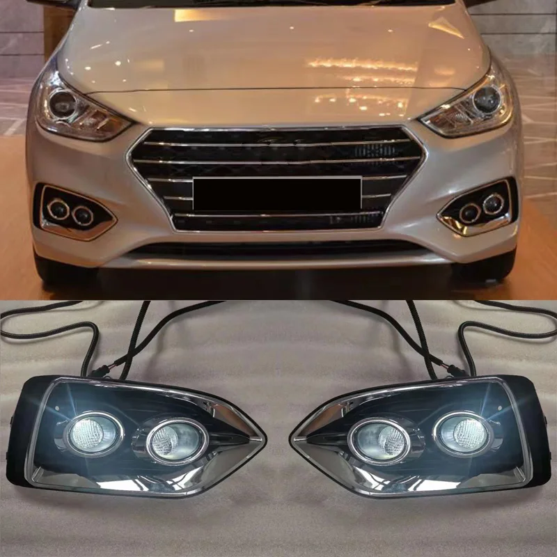 

1 Pair For Hyundai Accent Solaris 2017 2018 2019 2020 Car DRL Lamp LED Daytime Running Light Fog lamp cover Waterproof