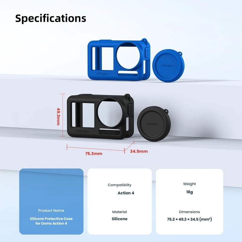 ABDE-Amagisn حافظة واقية من السيليكون مع غطاء للعدسات غطاء حماية مقاوم للخدش ملحقات الكاميرا لـ DJI Osmo Action 4