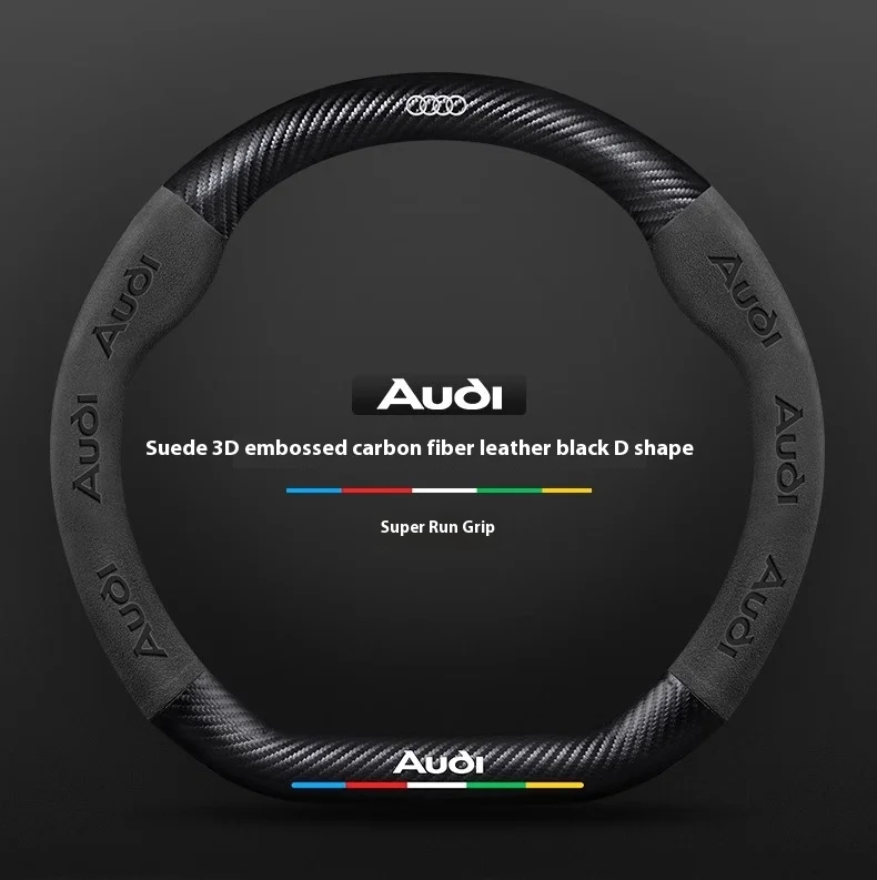 

For Audi S3 S4 S5 S6 RS3 RS4 RS5 Q2 Q3 Q5 Q7 Q8 SQ5 TT A3 A4 A5 A6 A7 A8 Car Anti-slip Suede Carbon Fiber Steering Wheel Cover