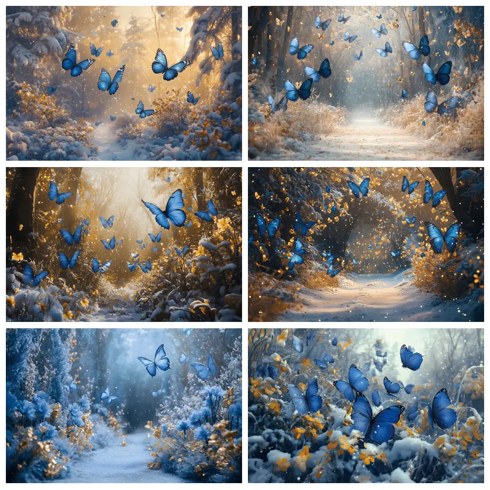 

Fantasy Jungle Blue Flower Backdrop Spring Dreamy Forest Butterfly Baby Shower Birthday Wedding Photography Background Decor