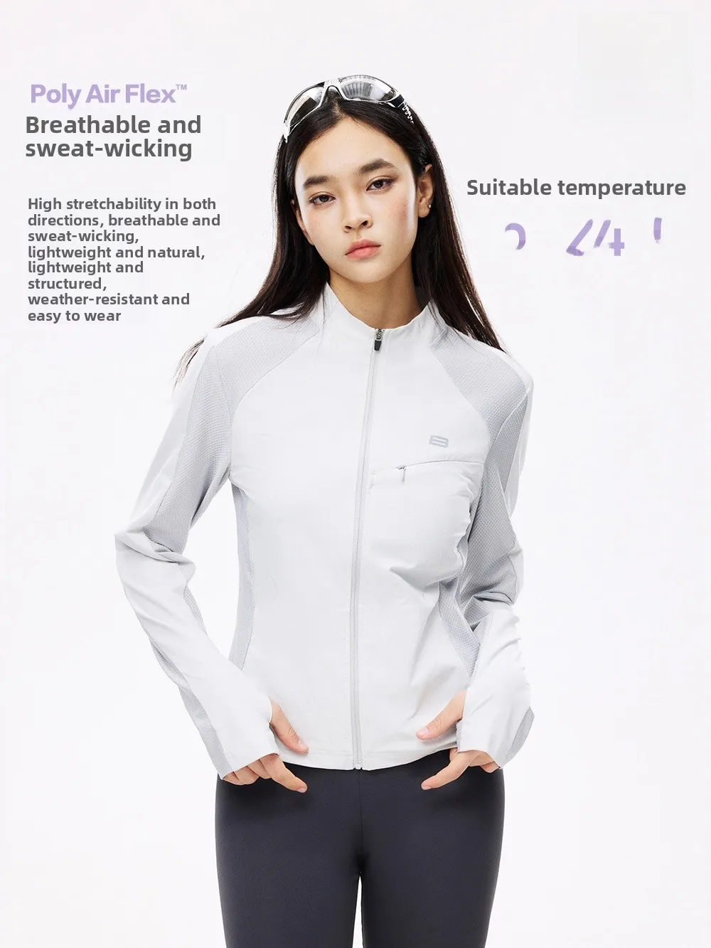 

BONEL Comfortable Breathable Me Splice Fitn Jaet Stand Collar Reflective Print Versatile Top Polyester Fiber Long S...