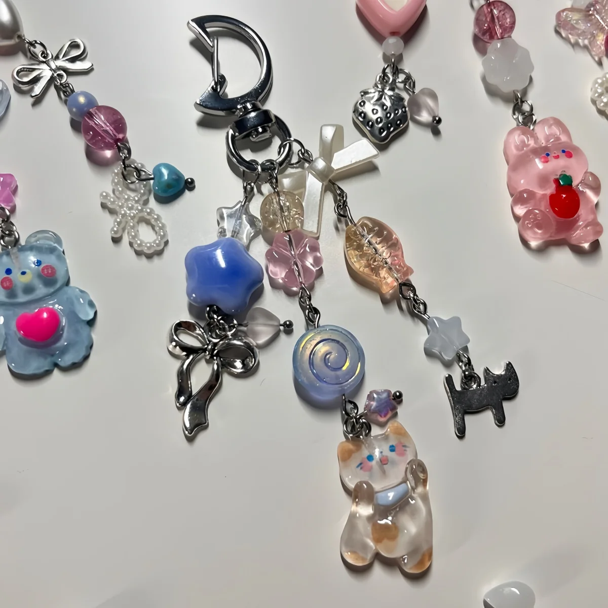 cotton candy critters beaded charm keychain white pink flower cute star aesthetic heart blue purple sweet bow coquette butterfly