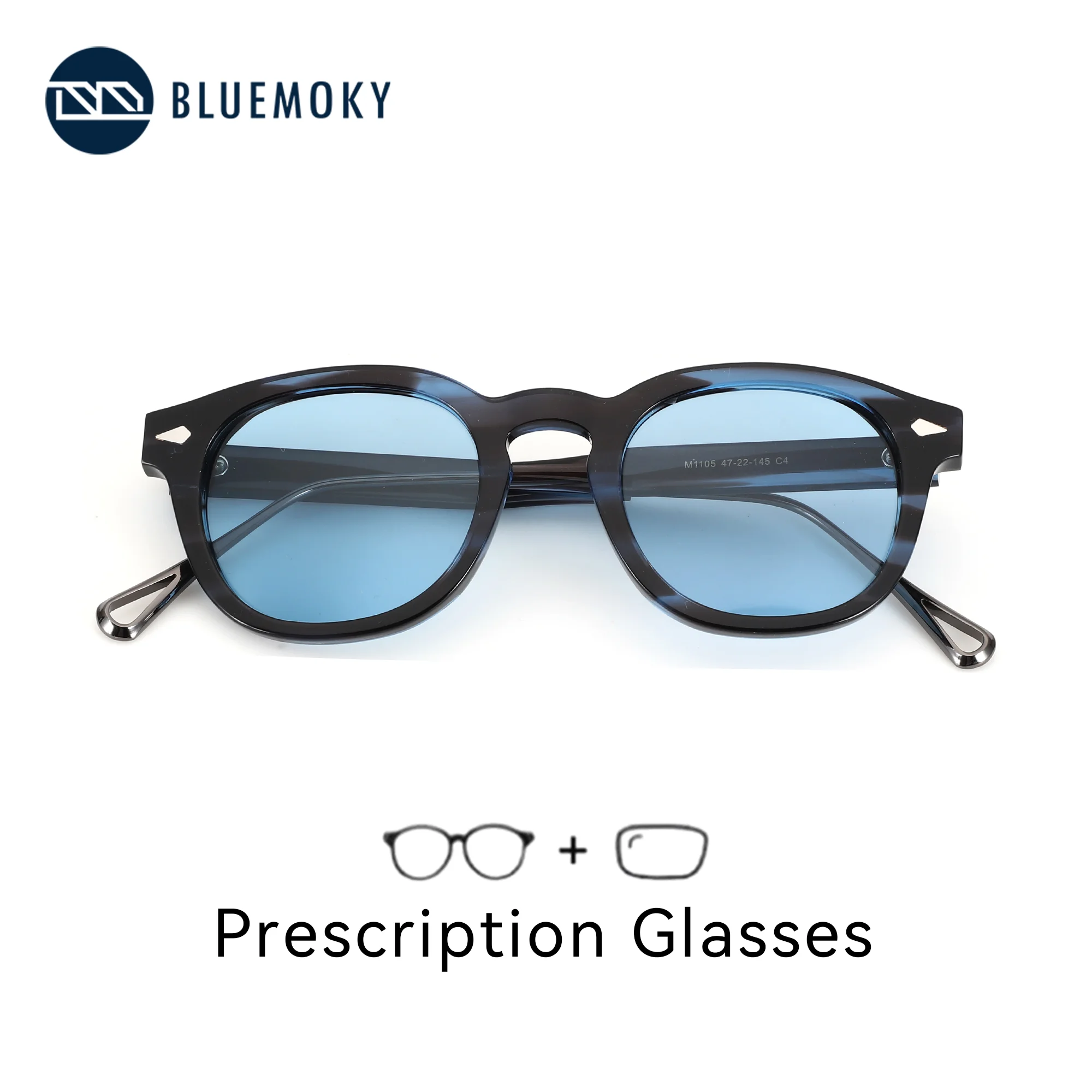 

BLUEMOKY L Size Trendy Round Polarized UV400 Sunglasses Prescription For Men Women Handmade Acetate Optical Sun Glasses