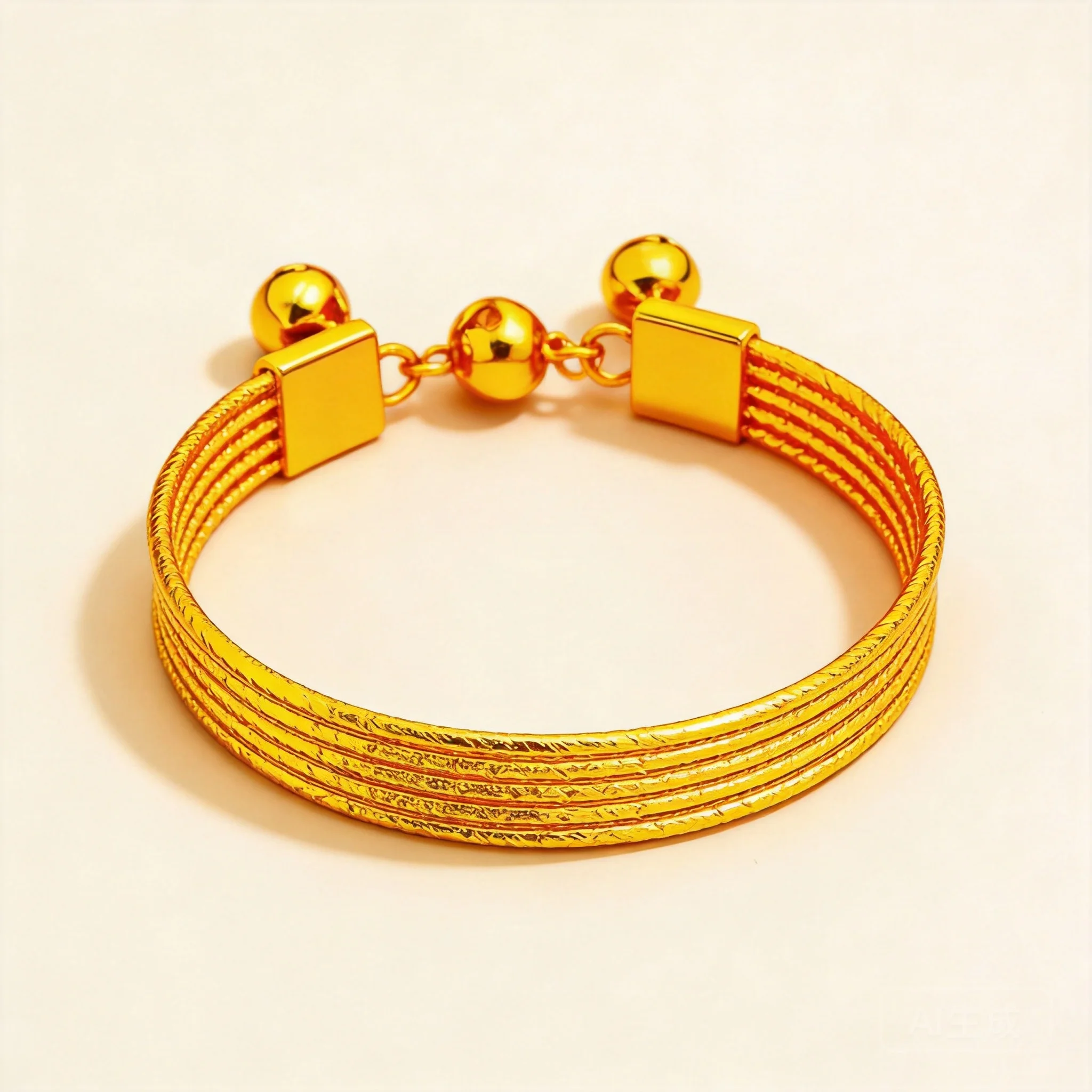 24k Gold Plated Chinese Style Auspicious Lucky Bangle For Women Open Cuff Twisted Multi Line Bracelet With Bell Charm Feng Shui