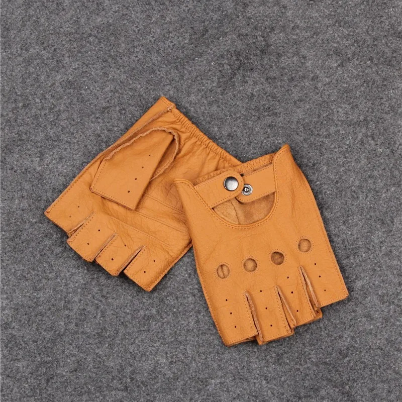 Guantes de cuero sin dedos para hombre y mujer, manoplas de medio dedo para conducción, Fitness, ciclismo y Motocross, estilo Retro, novedad de 2023