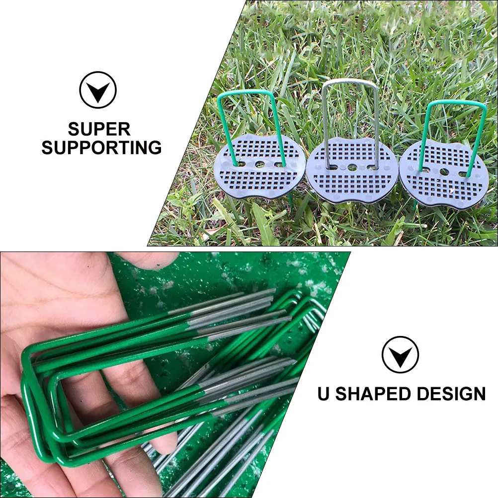 

20pcs U-Shaped Garden Nails Lawn Stakes Sod Fixing Pegs For Tents Turf Ground Penetration Green Solid Soil Securing