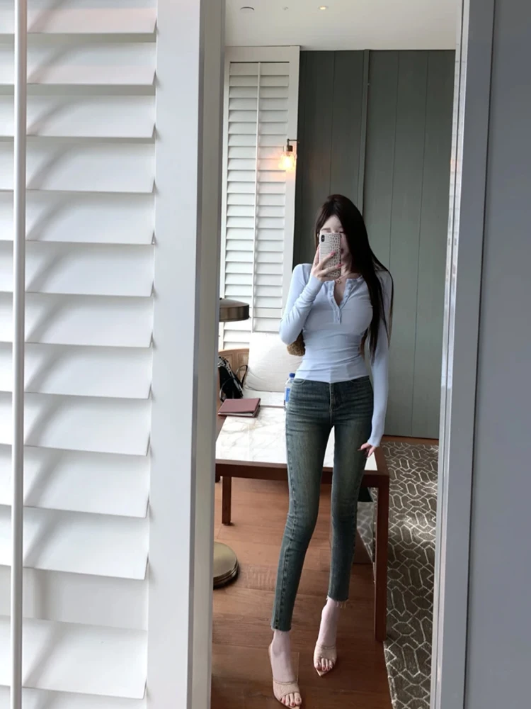 

High Waist Slim Fit Jeans High Waist Pencil Jeans Lengthening Leg Effect Butt Lifting Nine Points Denim Pants Women's Faion