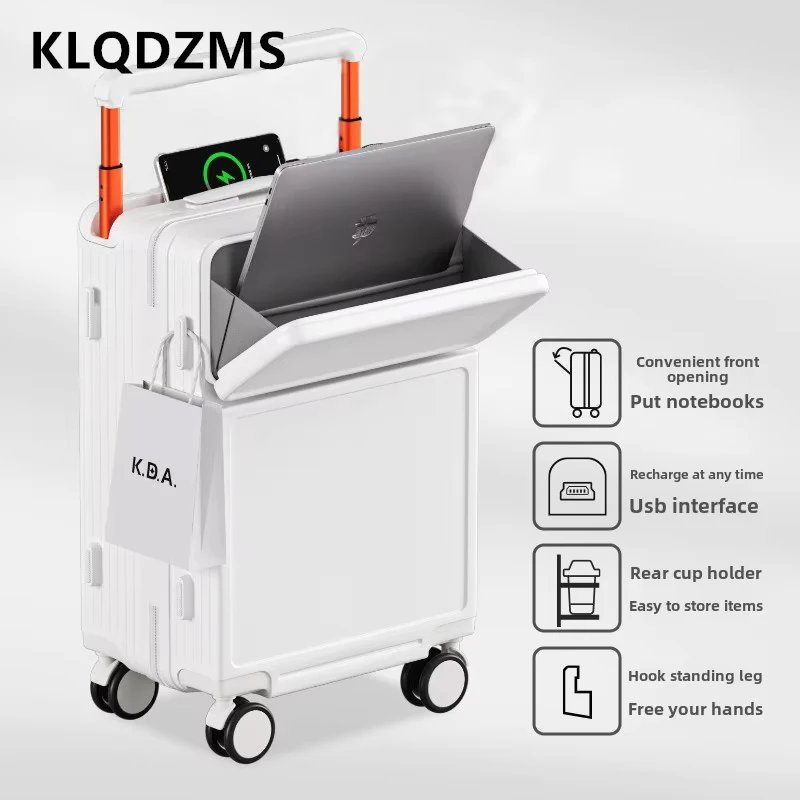 

KLQDZMS 20"22"24"26Inch Travel Luggage Front Opening Laptop Boarding Case USB Charging Multifunctional Trolley Bags Suitcase