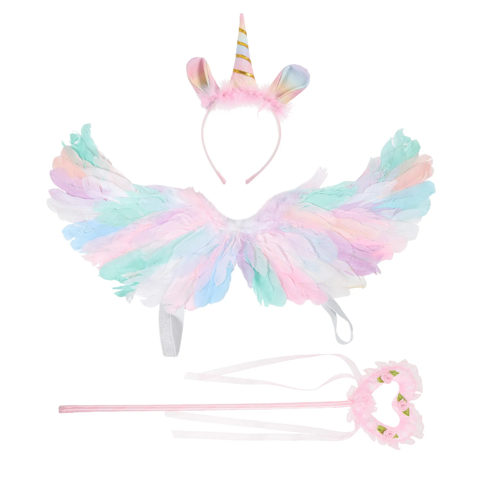 1Set Angel Wings Headband Fairy Wand Costume Set Lightweight Reusable Cosplay Props for Parties Performances