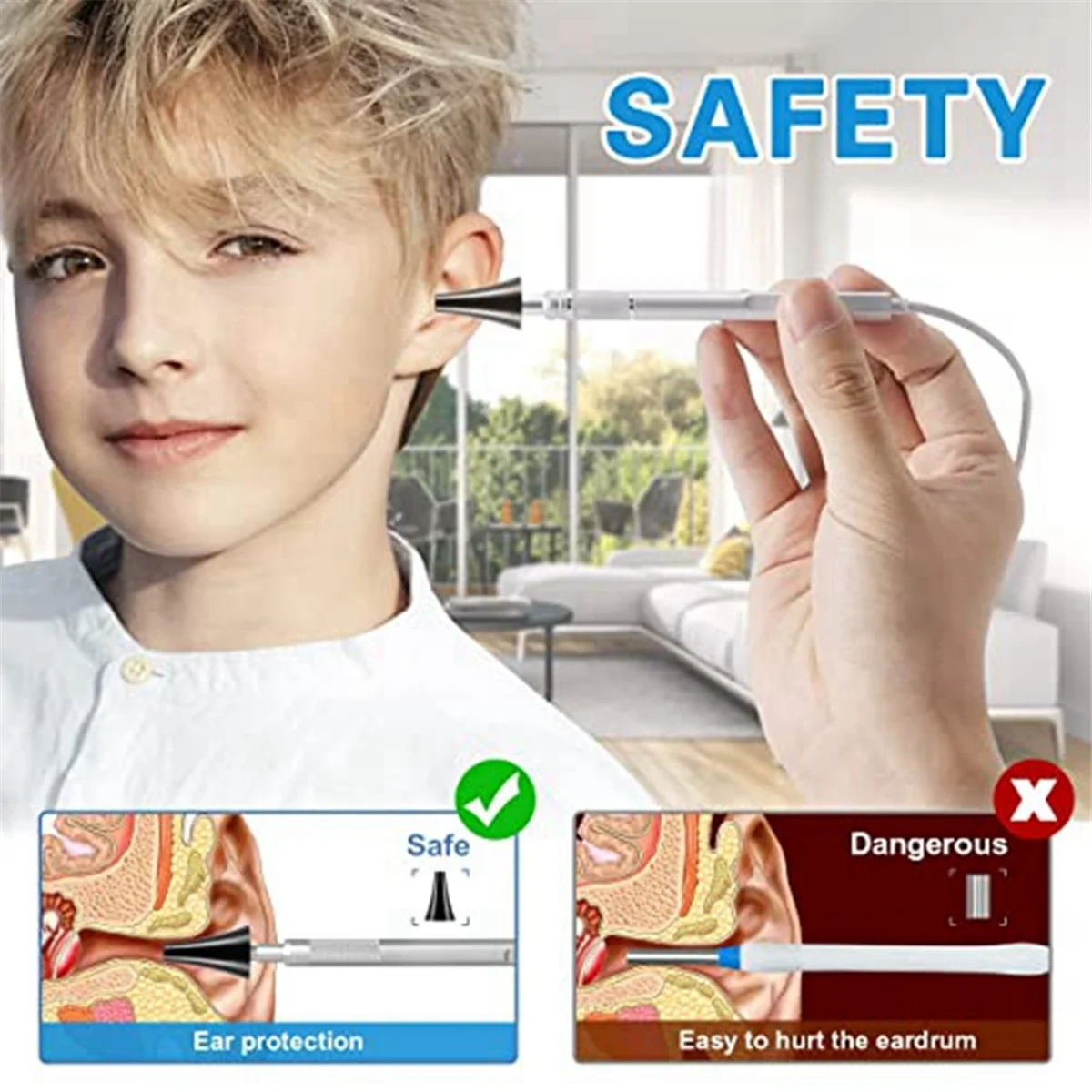 منظار الأذن الرقمي ABBR مع شاشة 7 بوصة، وكاميرا الأذن، ومغرفة الأذن المرئية تدعم لقطات الصور وتسجيل الفيديو،