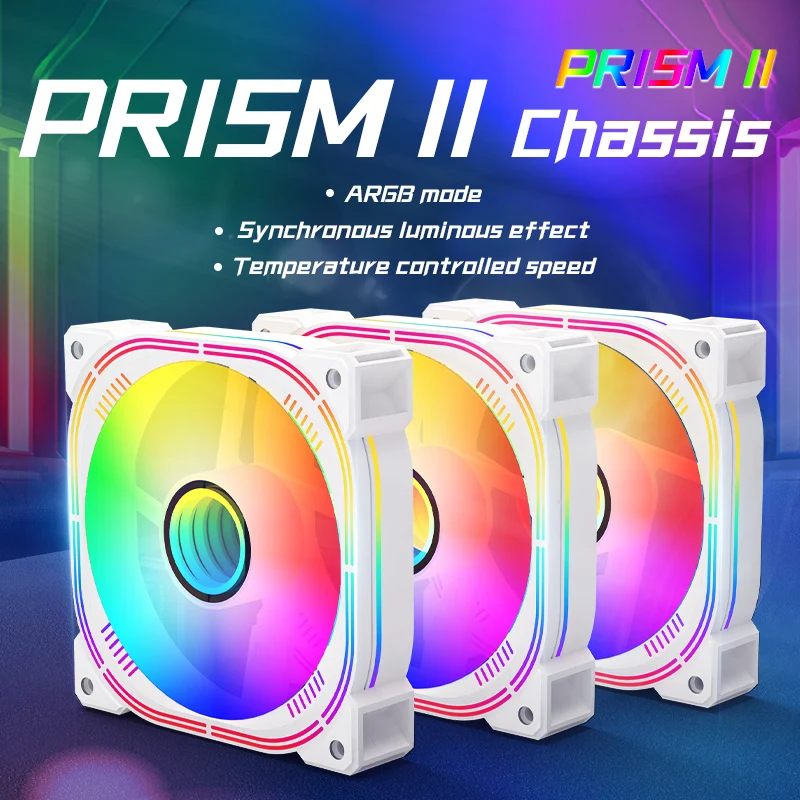 Ventola con custodia ARGB Prism ii, ventola di raffreddamento per PC da gioco RGB da 120 mm PWM 650-1650 giri/min 5 V 3 pin, sincronizzazione dell'illuminazione della scheda madre, specchio infinito