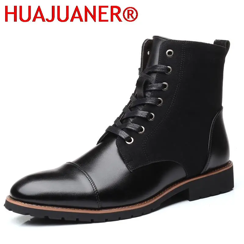 HUAJUANER Plus Size 48 2023 Mens Autumn Winter Shoes High Top British Style Boots Men Korean Joker Short Boots Botas Hombre Piel