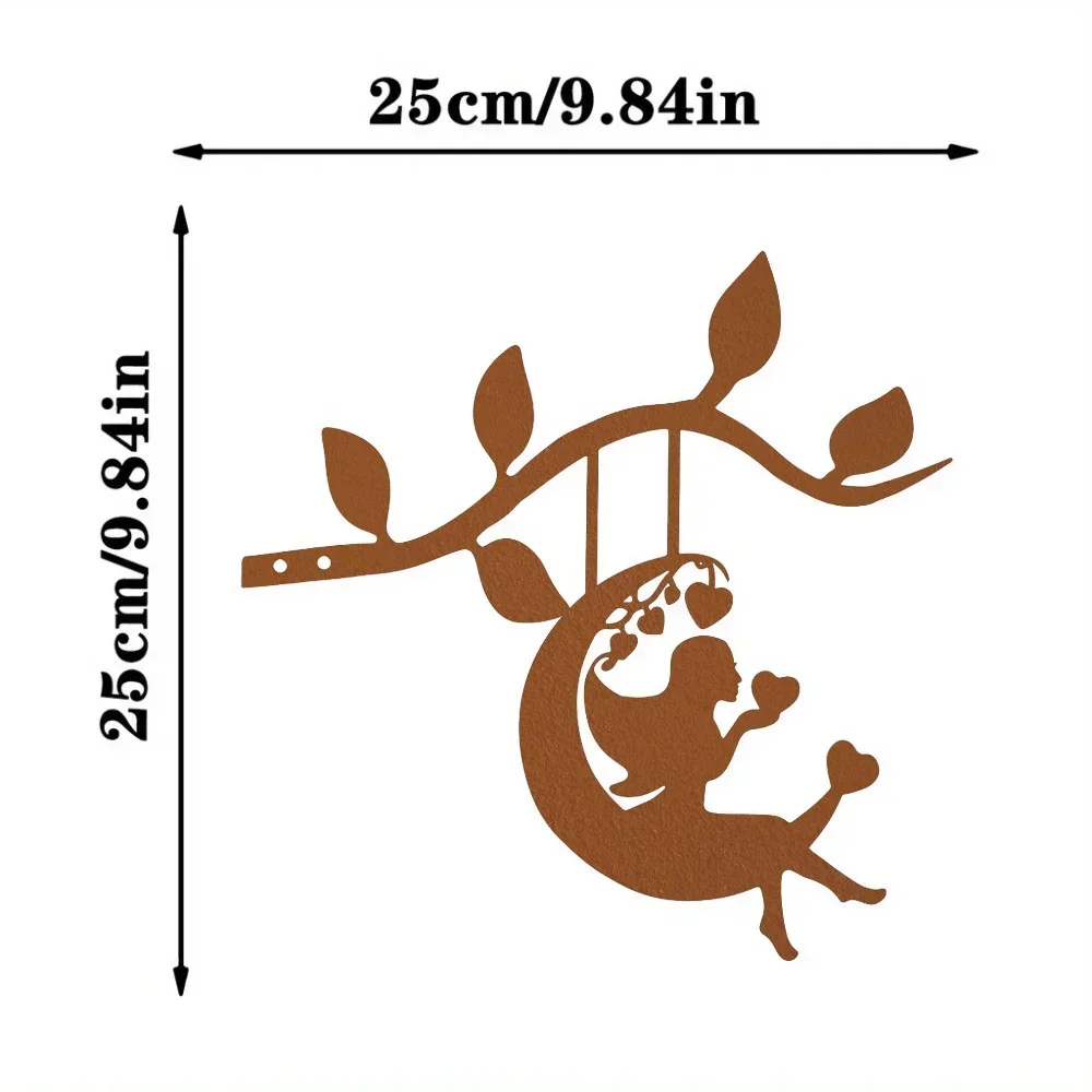 Swing Elf on Branch Steel Silhouette - Add a touch of elegance and grace to your home and garden with this lovely metal wall art