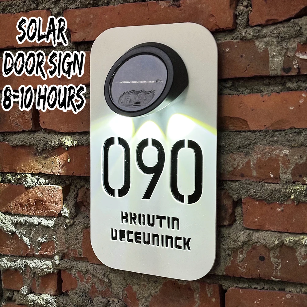 Customized 3D Outdoor Solar House Sign LED Illuminated Laser Cut Acrylic House Numbers Personalized Exterior Family Address Sign