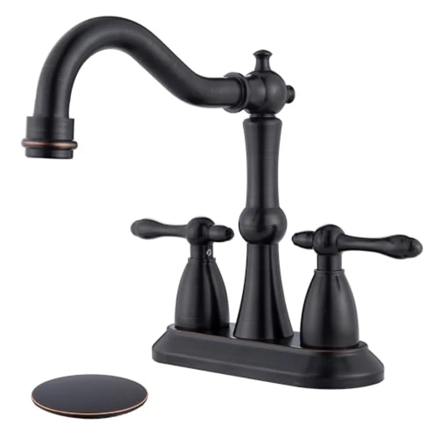 

Antique Bathroom Faucet 2 Hole Stainless Steel Centerset 4 inch Bathroom Faucet 2 Handle with Drain and Supply Hose Brushed Bro