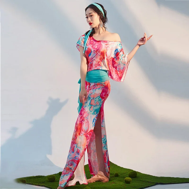 

Платье для восточных танцев для женщин: костюм для тренировок и выступлений в стиле балади, с принтом, для танцев бедуинского типа, народный танцевальный костюм