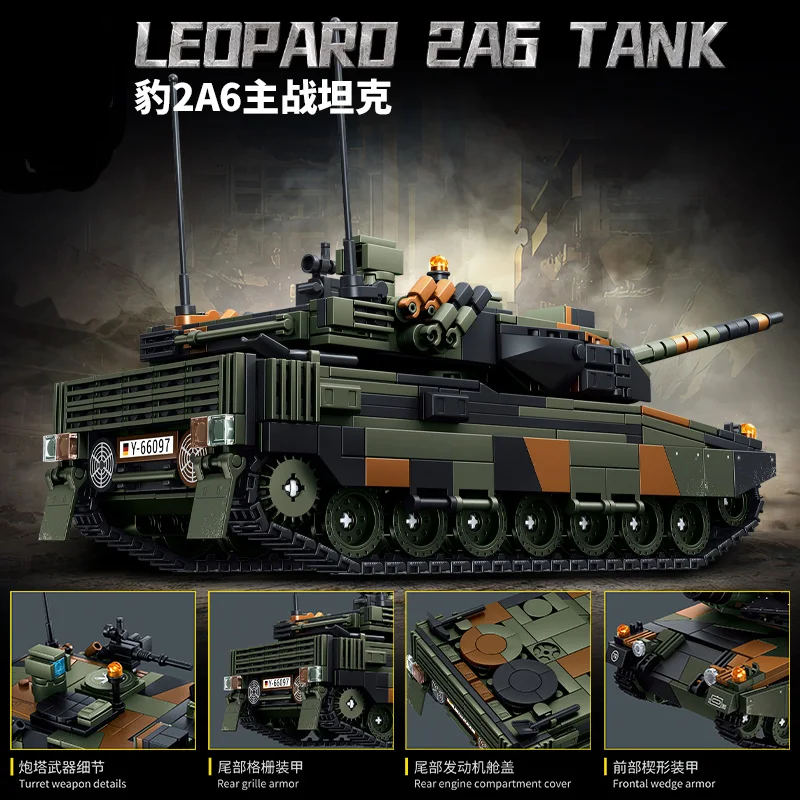 Armored Vehicle Army Military Soldiers SWAT Leopard 2A6 Main Battle Tank Assemble Building Blocks Bricks Children's Toys Gift