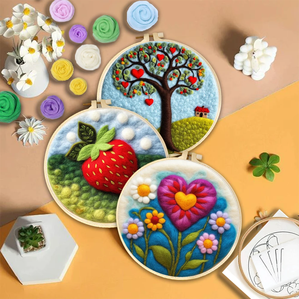 GATYZTORY Love Tree Needle Felting Kit Fruit Home Decoration Adult Hobbies Flower Needle Felting Kits