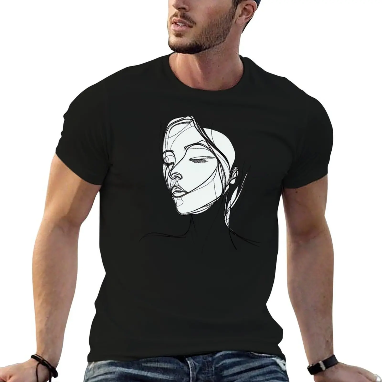 Minimalist Women Face line art T-Shirt cute tops graphic t shirt vintage tees t shirts men