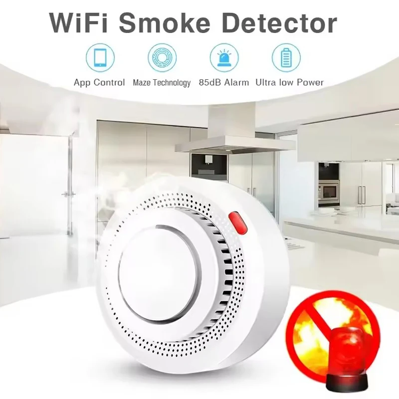 Hot 85DB Tuya WiFi Fire Smoke Detector Real-time Monitoring Remote Alarm Notification App Control Works With Alexa Google Home