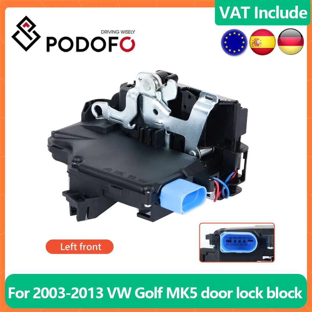 Podofo Front Left Door Lock Actuator Moulding Parts for Golf MK5 06-2010 Seat 3D1837015A 3D1837015AB 3D1837015AP 3D1837015AQ