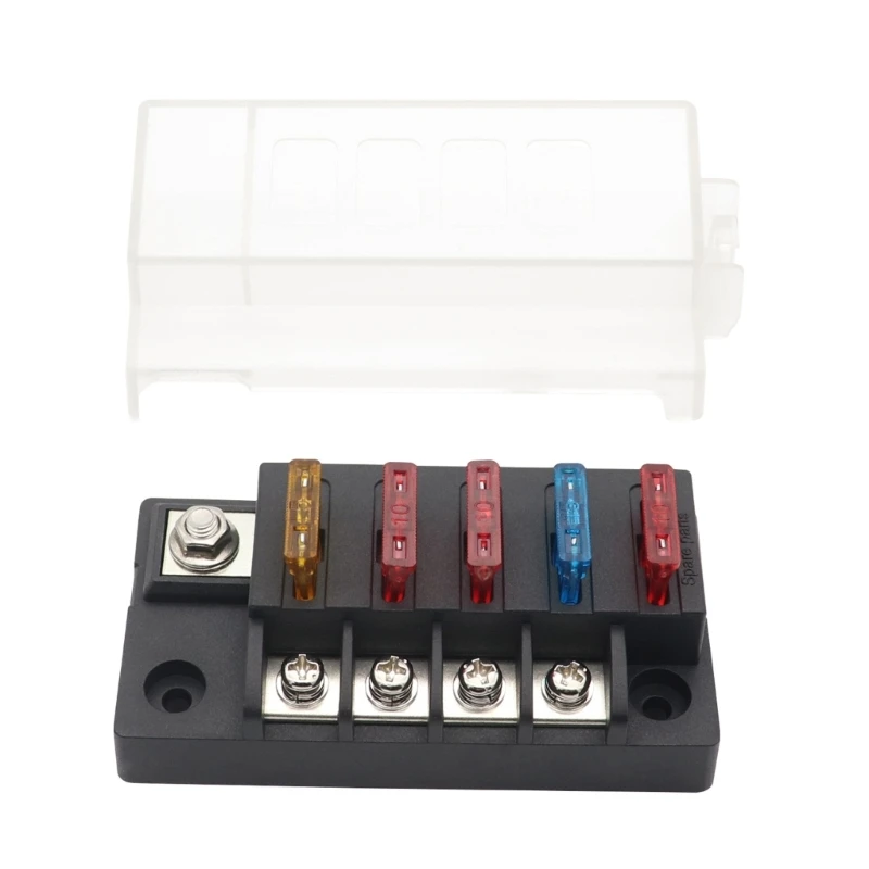 100A 4 Way Blade Fuses Block Fuses Box with Positive Power Inputs Negative Bus,4 Circuit Fuses Holder ATC/ATOFuses Block
