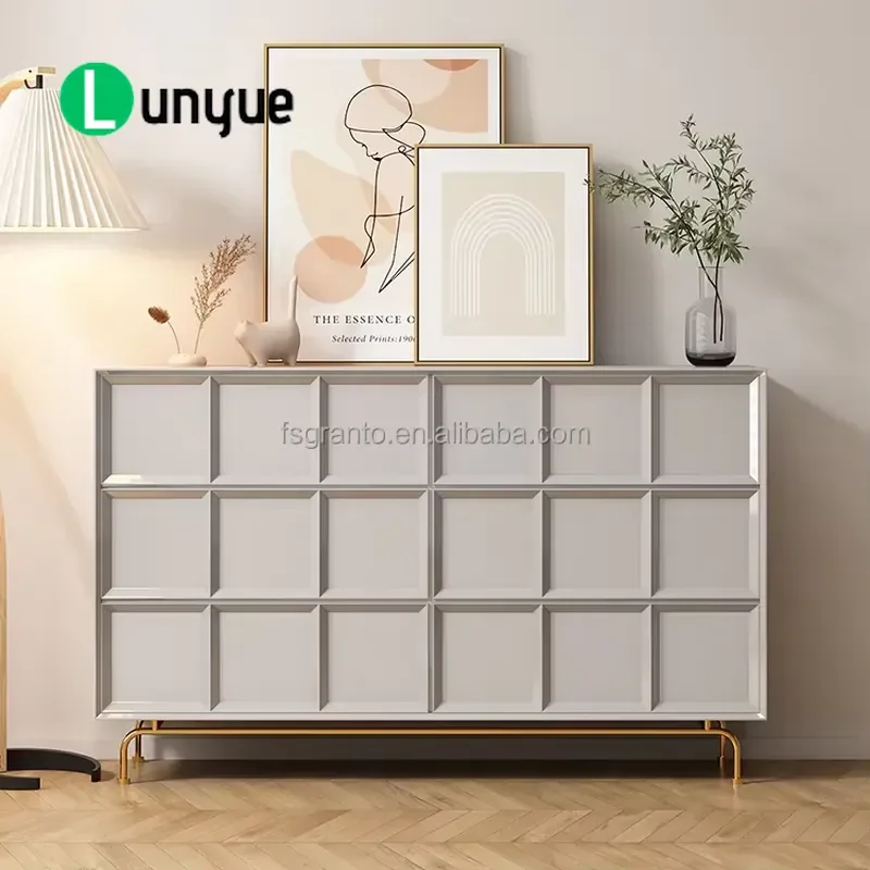 Wooden Tableware Cabinet MDF Side Console with Drawers Storage Furniture for Living Room Kitchen Home Organization Durable