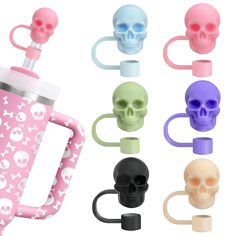 For Stanley 30/40oz Cups Silicone Skull Shape Straw Caps 10mm Halloween Skull Straw Toppers Reusable Funny Tumbler Straw Plugs