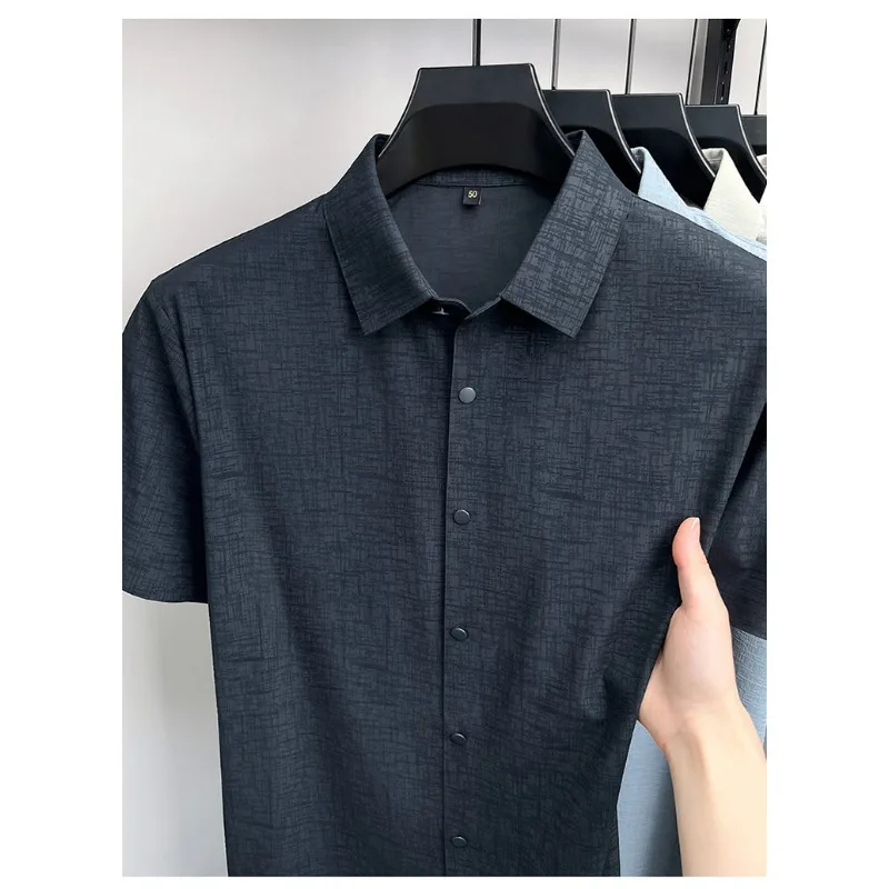 Mens Shirts Mens Dress Shirts Seamless Printing Polyamide Elastic Anti Wrinkle Comfort Fit Business Casual