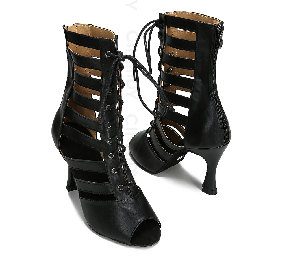 CINMIDY Leder-Tanzstiefel Leopardenmuster Ballsaal-Tanzschuhe Latein-Tanzschuhe Damen Pole Dance Stiefel Tango Damen Party-Schuhe – Detail 17