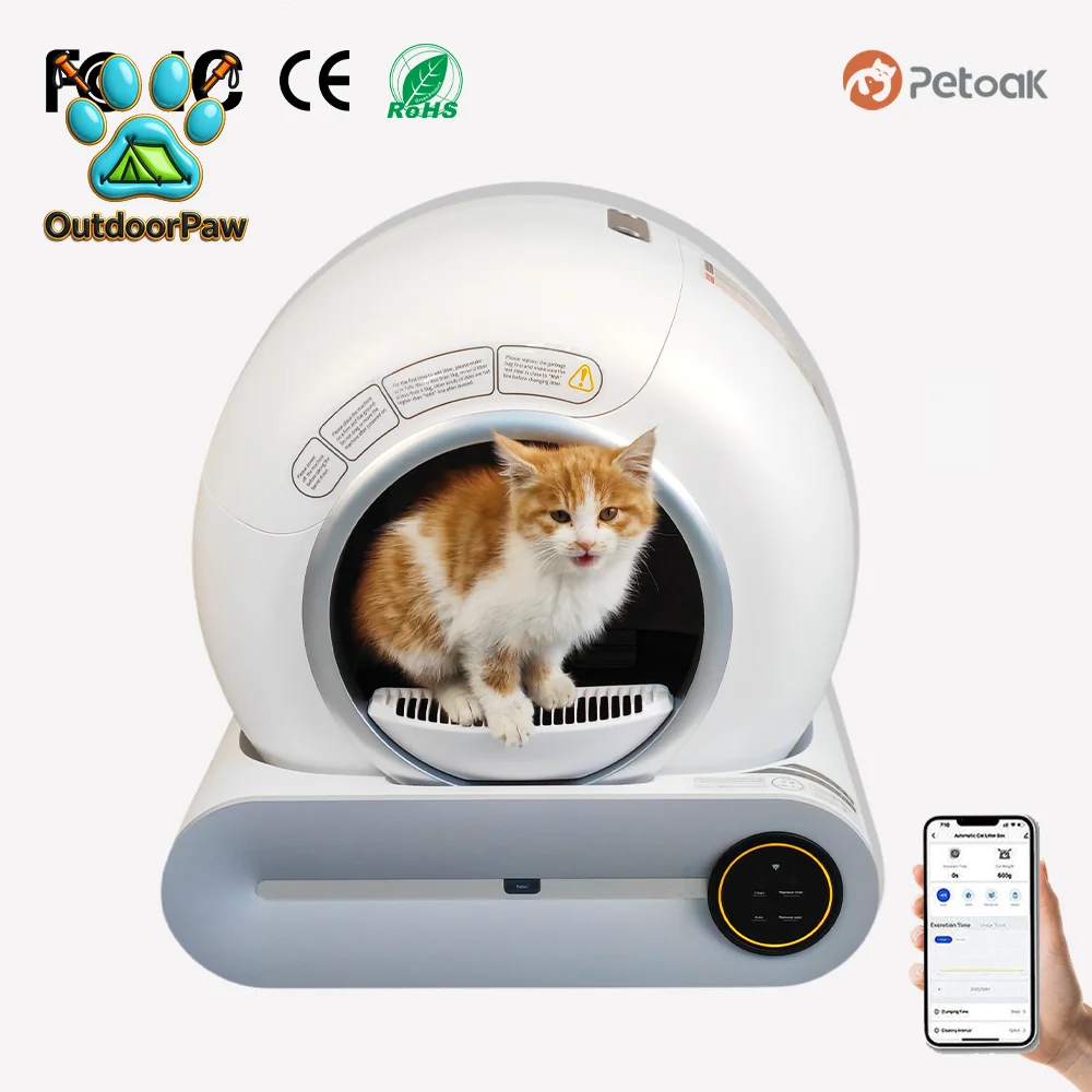 65L self-cleaning cat litter box, smart cat litter box and automatic cat litter box with APP control, with closed tray